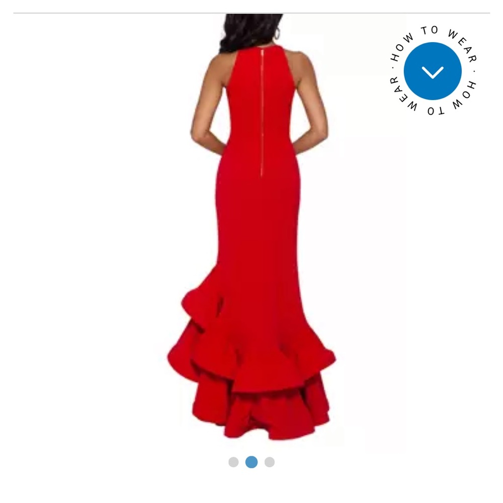 Red Asymmetrical Ruffled High Low Gown - Picture 2 of 3